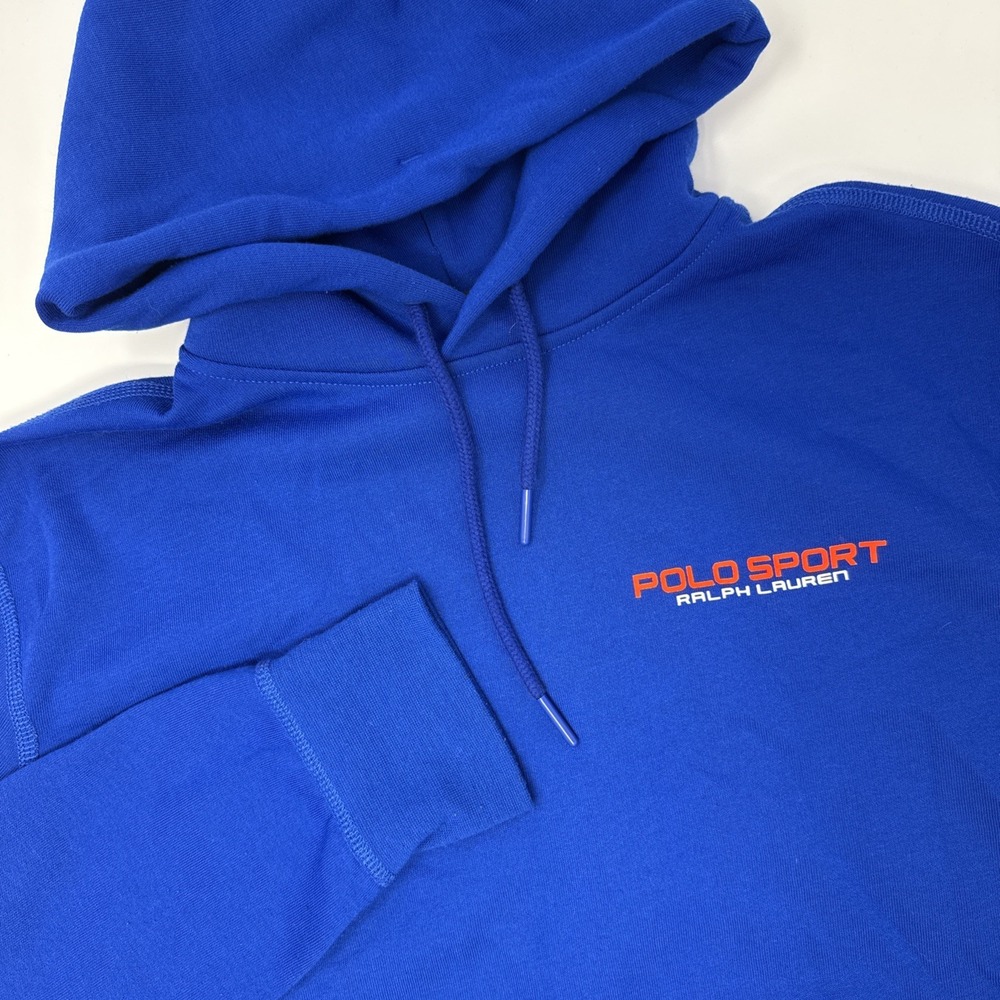 Polo Sport Ralph Lauren Mens Royal Blue Pullover Hoodie Small Logo Orange